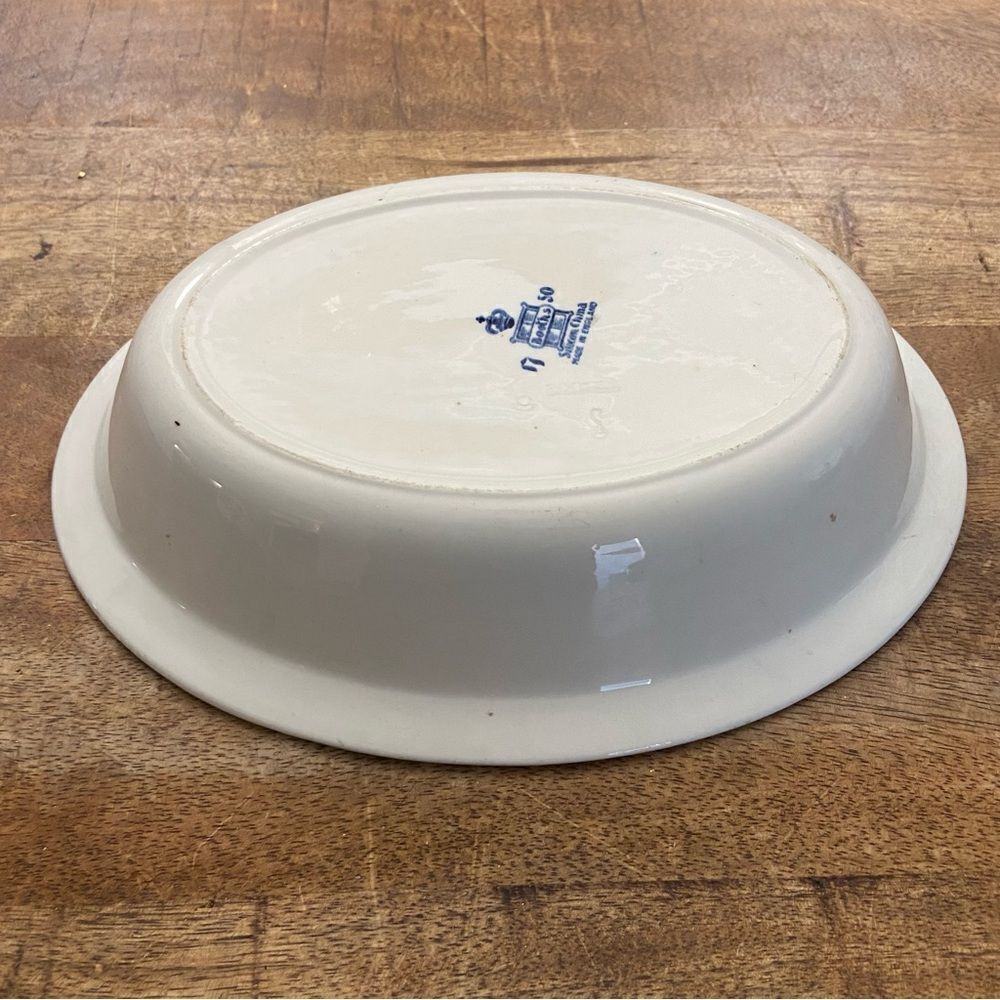 Vintage or antique BOOTHS blue and white country French floral oval bowl 11” - Picture 3 of 4